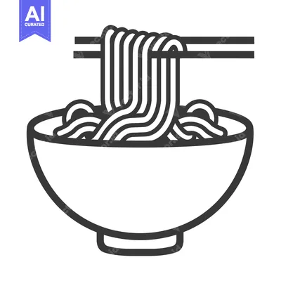 Aset desain premium: Line Art Illustration of Noodles in a Bowl with Chopsticks