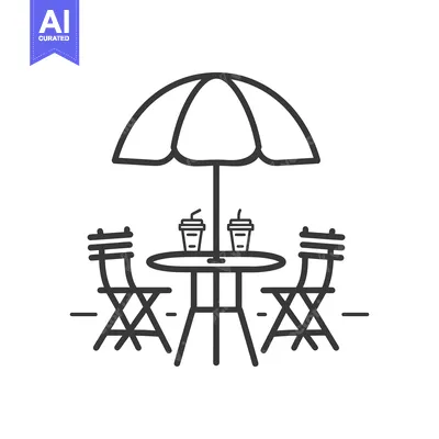 Aset premium populer: Line Art Illustration of Outdoor Seating with Umbrella