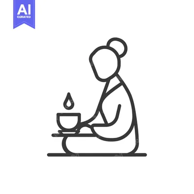 Aset desain premium: Line Art Illustration of Person Drinking Tea in a Seiza Position