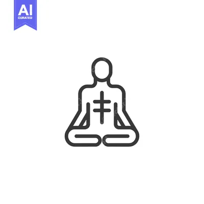 Aset desain premium: Line Art Illustration of Person in Meditation Pose with Cross on Chest