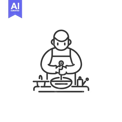 Aset desain premium: Line Art Illustration of Person Making Pottery