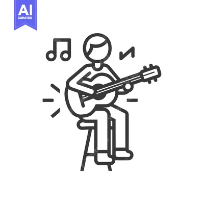 Aset desain premium: Line Art Illustration of Person Playing Guitar