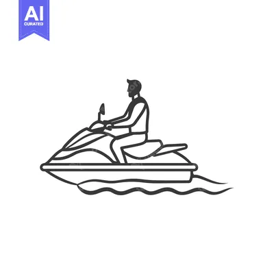 Premium design asset: Line Art Illustration of Person Riding a Jet Ski