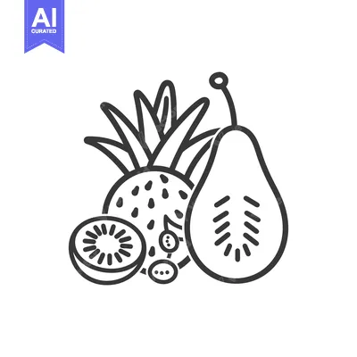 Popular premium asset: Line Art Illustration of Pineapple, Kiwi, and Pear