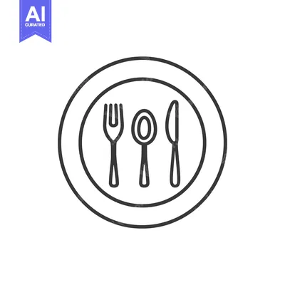 Aset desain premium: Line Art Illustration of Plate with Fork, Spoon, and Knife