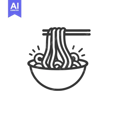 Aset desain premium: Line Art Illustration of Ramen Noodles in a Bowl with Chopsticks