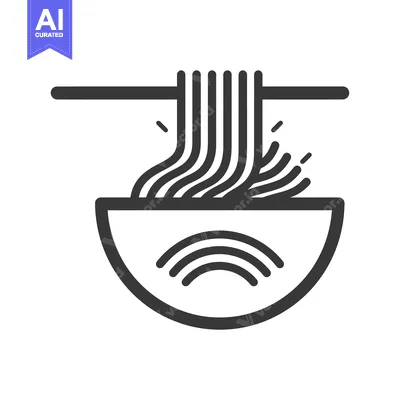 Aset premium populer: Line art illustration of ramen noodles in a bowl with chopsticks