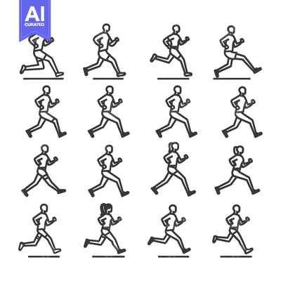 Aset desain premium: Line Art Illustration of Running Figures in Various Poses