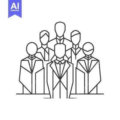 Popular premium asset: Line Art Illustration of Six People in Suits Standing Together