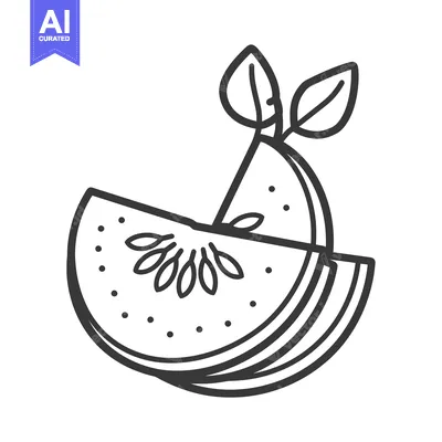 Aset premium populer: Line Art Illustration of Sliced Watermelon with Leaves