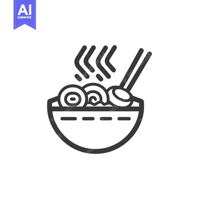 Popular premium asset: Line art illustration of steaming ramen with chopsticks