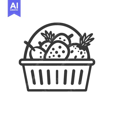 Aset premium populer: Line art illustration of strawberries in a basket
