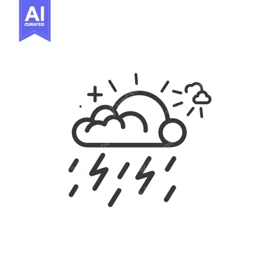 Aset premium populer: Line Art Illustration of Sun, Clouds, Lightning, and Rain