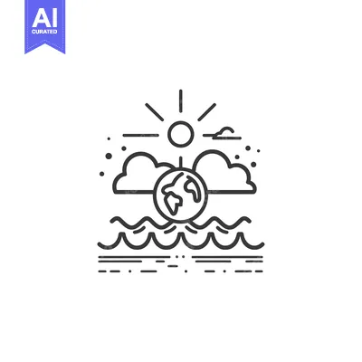 Aset desain premium: Line art illustration of the earth with sun and clouds