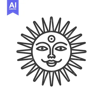 Aset premium populer: Line Art Illustration of the Sun with a Face