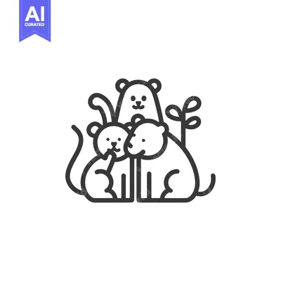 Aset premium populer: Line Art Illustration of Three Animals Sitting Together
