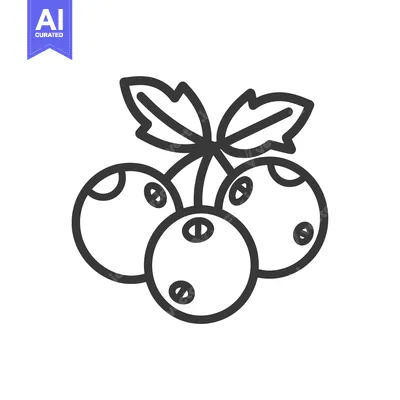 Premium design asset: Line art illustration of three blueberries with a stem and leaves