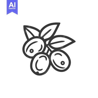 Aset premium populer: Line Art Illustration of Three Blueberries with Leaves