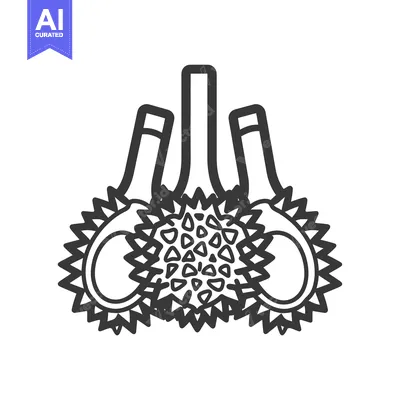 Aset desain premium: Line Art Illustration of Three Durian Fruits