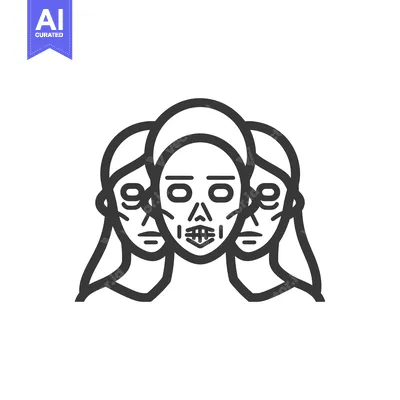 Aset desain premium: Line Art Illustration of Three Female Faces with One Central Face Feat