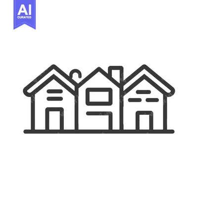 Aset premium populer: Line art illustration of three houses with doors and windows
