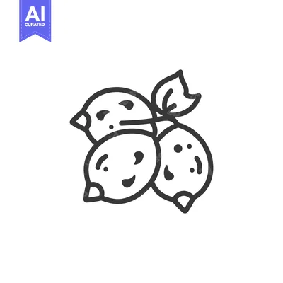 Line art illustration of three lemons with a leaf