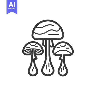 Aset desain premium: Line art illustration of three mushrooms