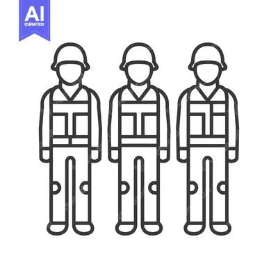 Line Art Illustration of Three Soldiers in Uniform