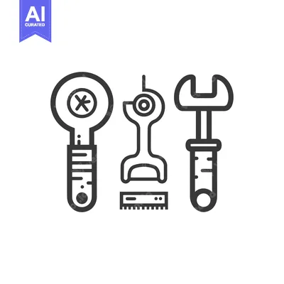 Aset desain premium: Line Art Illustration of Three Tools and a Ruler