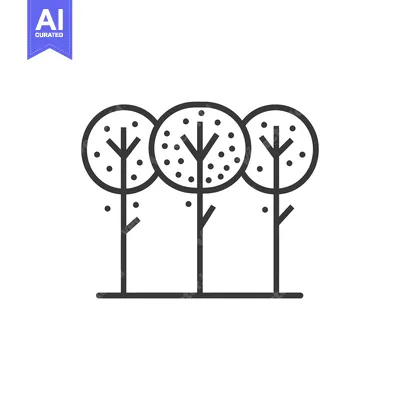 Aset premium populer: Line art illustration of three trees with circular canopies and dotted