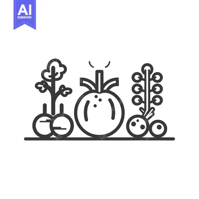 Aset premium populer: Line Art Illustration of Tomato, Onion, and Garlic Plants