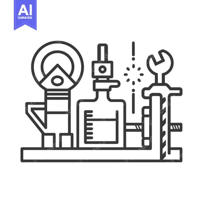 Popular premium asset: Line Art Illustration of Tools and Equipment on a Table