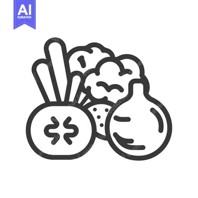 Aset premium populer: Line Art Illustration of Turnip, Onion and Broccoli