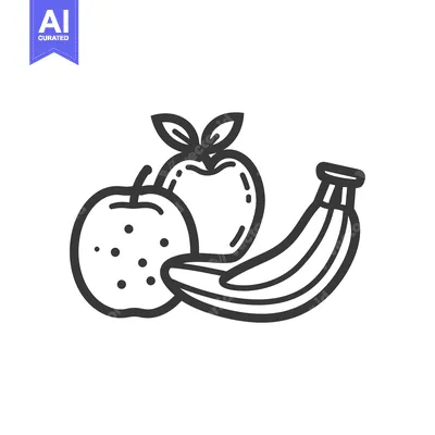 Aset desain premium: Line Art Illustration of Two Apples and a Banana