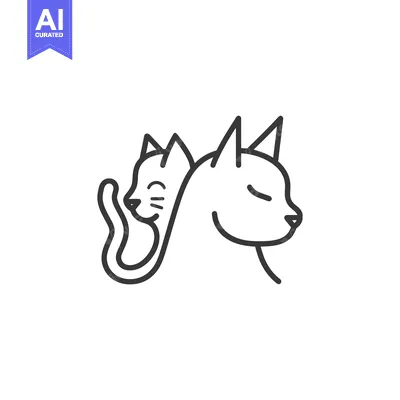 Aset premium populer: Line Art Illustration of Two Cats, One Behind the Other, with the Fron
