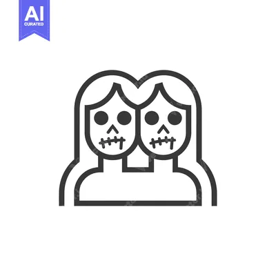 Aset premium populer: Line art illustration of two conjoined twins with sewn mouths