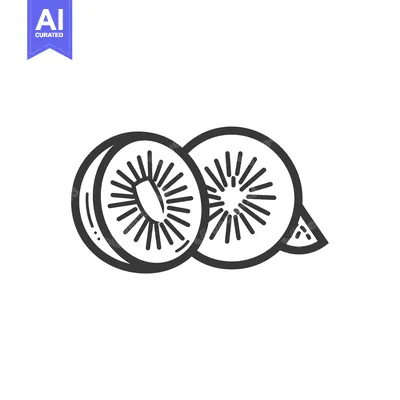 Premium design asset: Line Art Illustration of Two Kiwi Fruit Slices