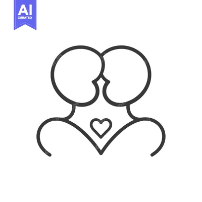 Aset desain premium: Line art illustration of two people embracing with a heart in the midd
