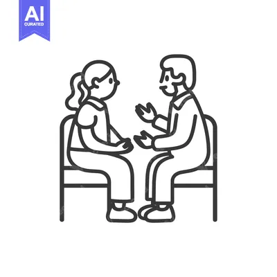 Line Art Illustration of Two People Sitting and Talking