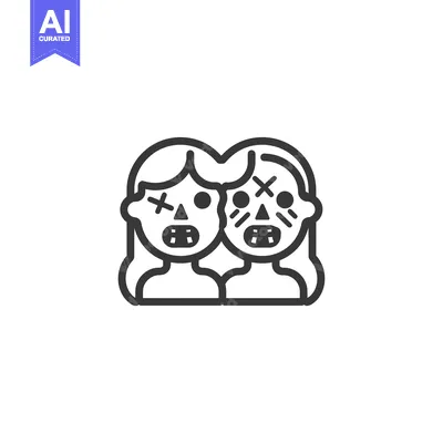 Premium design asset: Line Art Illustration of Two People with X's on Their Faces and Open M