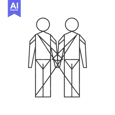 Aset desain premium: Line Art Illustration of Two Stick Figures with Intertwined Arms