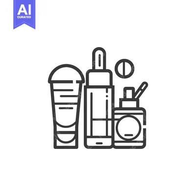 Aset premium populer: Line art illustration of various cosmetic and skincare products
