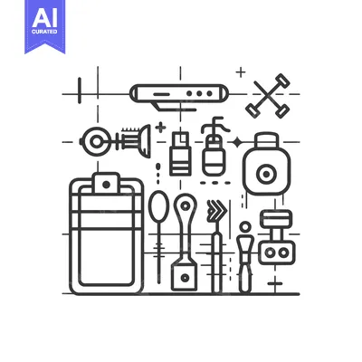 Aset premium populer: Line Art Illustration of Various Objects and Tools