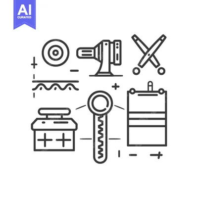 Aset desain premium: Line Art Illustration of Various Tools and Equipment