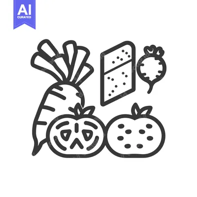 Aset desain premium: Line Art Illustration of Vegetables and Fruits