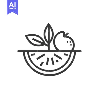Premium design asset: Line Art Illustration of Watermelon with Apple and Leaves