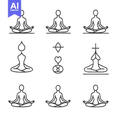 Aset premium populer: Line Art Illustration of Yoga Poses and Symbols