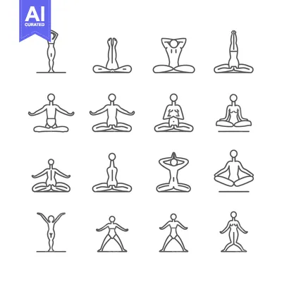 Aset premium populer: Line Art Illustrations Depicting Various Yoga Poses
