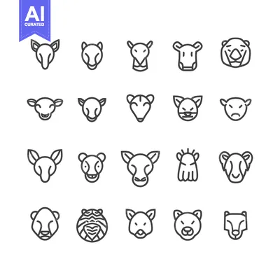 Aset premium populer: Line art illustrations of animal heads