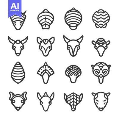 Aset premium populer: Line Art Illustrations of Animal Heads with Geometric Patterns